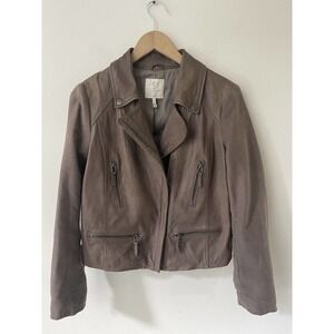 JOIE Womens Supple Lamb Leather Brown Moto Style Jacket Size Large Zip Biker